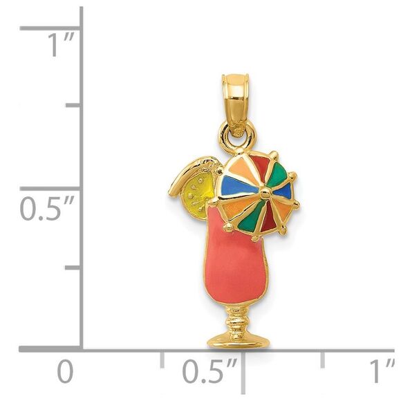 14k Yellow Gold and Enamel Tropical Drink Pendant - Picture 4 of 6